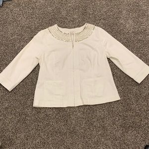 White zip up light denim jacket with bling